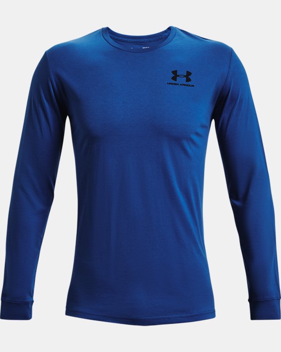 Men's UA Sportstyle Left Chest Long Sleeve, Blue, pdpMainDesktop image number 4